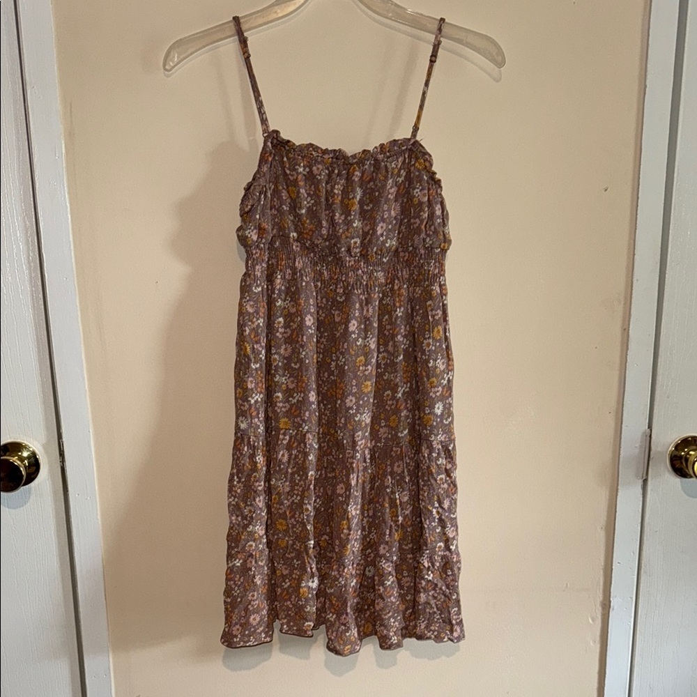 Floral Mini Dress in Brown and Yellow